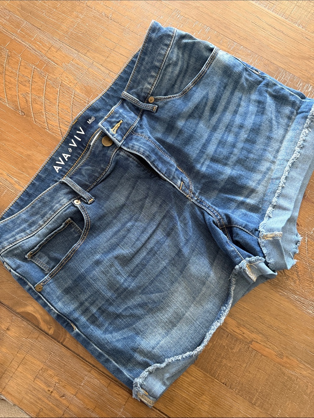Ava & Viv Distressed Medium Blue Denim Cutoff Shorts